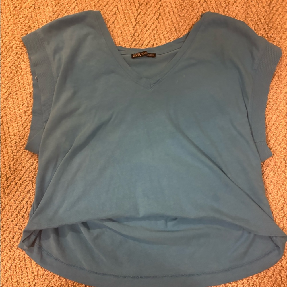 Zara Women's Sky Blue Short Sleeve Top